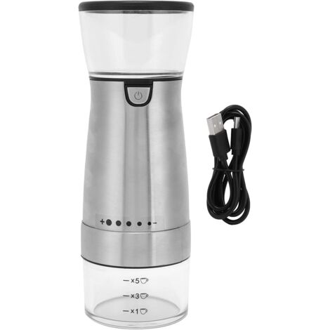 Automatische Kaffeemühle, elektrische Kaffeemühle mit 1200-Ah-Akku, USB-Aufladung, gesunde Einhandbedienung, Edelstahl.