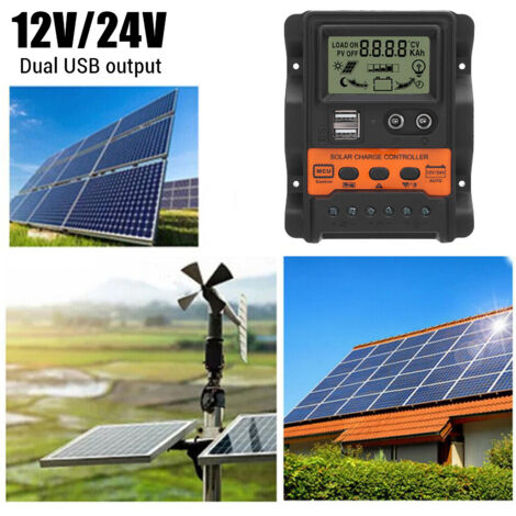 Automatischer 12V/24V PWM-Laderegler mit 2 USB-Anschlüssen für netzunabhängige Systeme, 30A