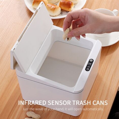 Automatischer 4-Liter-Abfalleimer mit Sensorfunktion – Berührungsloser Abfalleimer mit intelligentem Deckel, USB-aufladbar, weiß/graues ABS-Gehäuse für Küche, Büro und Badezimmer