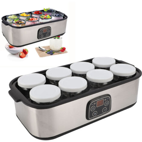 Automatischer Joghurtbereiter mit einstellbarer Temperatur und Zeit, LCD-Display, 8 Glasbehältern, UK-Stecker 220 V, für Milchshakes, Marmelade und Pudding