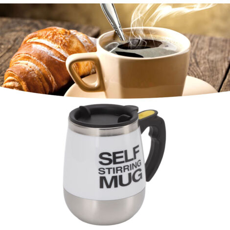 Automatischer Mixbecher (400 ml), Edelstahlbeschichtung, batteriebetrieben, für Reisen oder Büro, Weiß