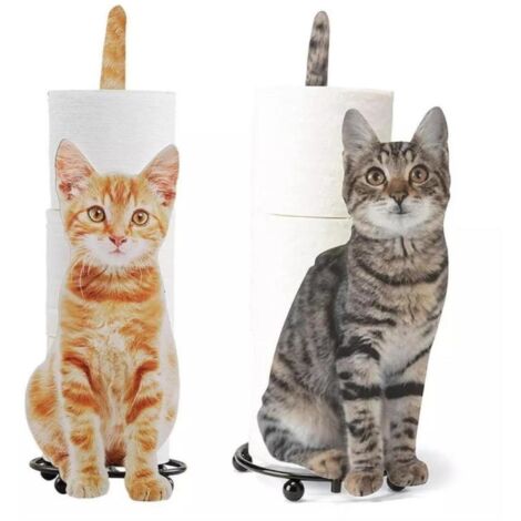 Automatischer Papierrollenhalter mit Doppelsensor und Katzenmotiv, für Zuhause/Restaurant/Hotel (Material: Eisen, Farbe: Grau/Gelb, Abmessungen: 15,5 cm x 15,5 cm x 44,6 cm)