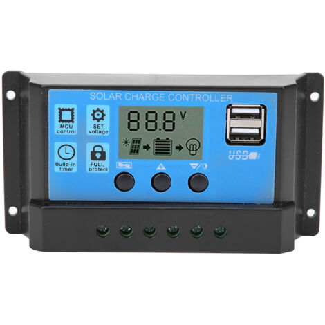 Automatischer PWM-Solarregler mit zwei USB-Anschlüssen und LCD-Display, 5 V, 10 A für PV-Anlagen
