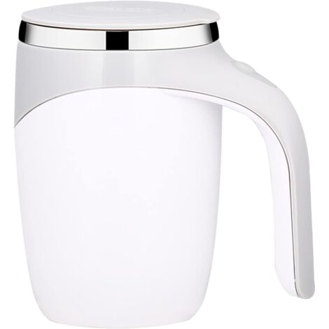 Automatischer Rührbecher (380 ml) mit Deckel, Magnetrührer, Edelstahl, Weiß (Batterien nicht enthalten)