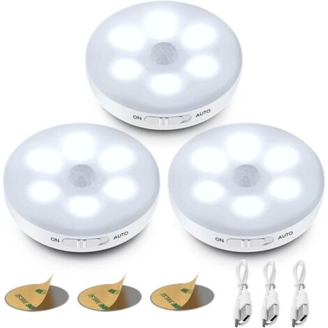 Automatisches LED-Nachtlicht, Bewegungsmelder-Lampe für den Innenbereich, kabellose LED-Lampe, 3 Modi (Auto/Ein/Aus), LED-Schrankleuchte, USB-wiederaufladbare Lampe für Vitrinen, Küche, Schminktisch, 