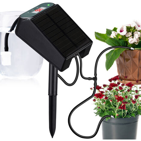 Automatisches, solarbetriebenes Bewässerungssystem (1,2 W) mit 2200-mAh-Akku, 1-600-Sekunden-Timer, Rückflussverhinderung und für 9 Topfpflanzen