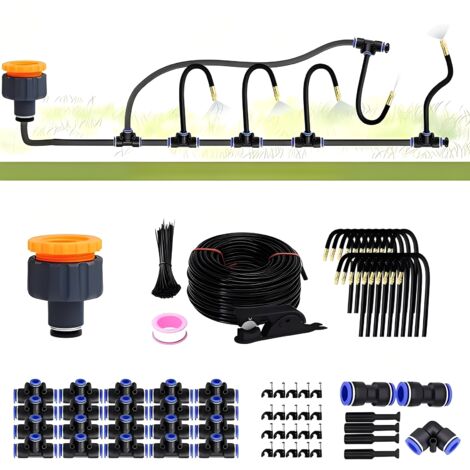 Automatisches Tropfbewässerungsset (20 m), werkzeuglose Schnellkupplungen, 20 Kupfer-Sprühdüsen, 360° flexibler Strahl für Garten, Gewächshaus, Rasen und Pflanzen.