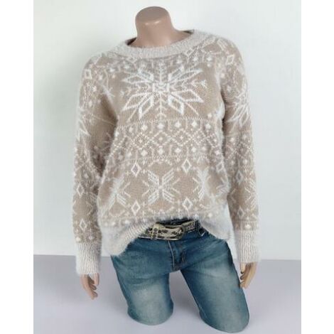 Automne et hiver nouveau pull de noël pour femme pull flocon de neige pour femme kaki L (L)