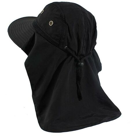 Automne Soleil Chapeau Hommes Femmes Seau Chapeau Avec Rabat De Cou Protection Uv Extérieure Grand Large Bord Randonnée Pêche Maille Respirant Cap - Noir