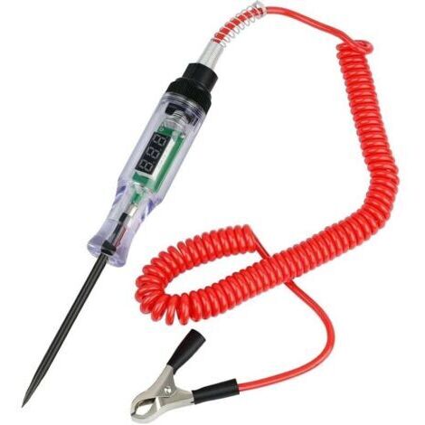 Automobile DC 6V 12V 24V Testeur Electrique Stylo Testeur de Tension avec écran LCD, fil à ressort, pince crocodile, cuir en caoutchouc isolé，Test de Polarité,Lampe,Testeur Fusible Voiture