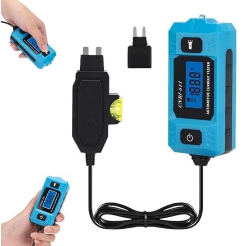 Automotive Circuit Fault Probe Tester, High-Precision Current Tester, 20A 48V Car Relay Fuse Blade Checker with Front Light & Blue Backlit LCD