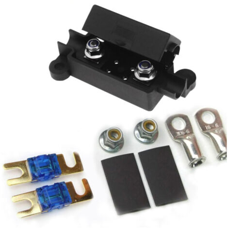 Automotive fuse, fuse holder and mini box for cars – 100 A with plated terminals, heat shrink tubing and midi cable