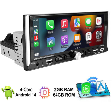 Autoradio 1 DIN avec écran Android 14 Carplay Navi Bluetooth WIFI - 2+64G
