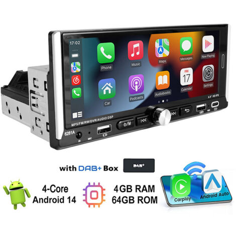 Autoradio 1 DIN avec écran Android 14 Carplay Navi Bluetooth WIFI - 4+64G  DAB+