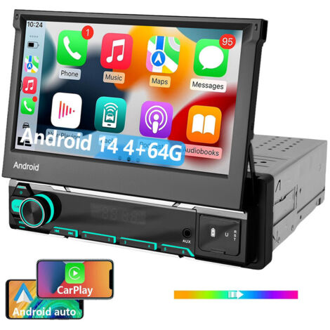 Autoradio 1DIN avec caméra Android 14, Apple Carplay, GPS, navigation, RDS, WIFI, Bluetooth - 4+64G