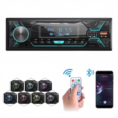 Autoradio 1DIN BT avec 7 couleurs Bluetooth mains libres lecteur MP3 USB SD AUX FM MP3