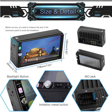 Autoradio 2 Din 7 Pouces avec Bluetooth, Système Multimédia MP5 pour Voiture