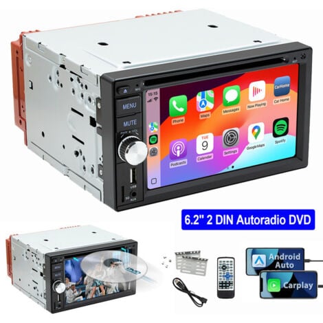 ESSGOO Autoradio 2 DIN filaire Carplay Android Auto avec DVD/CD caméra FM AM RDS USB Bluetooth 6.2"