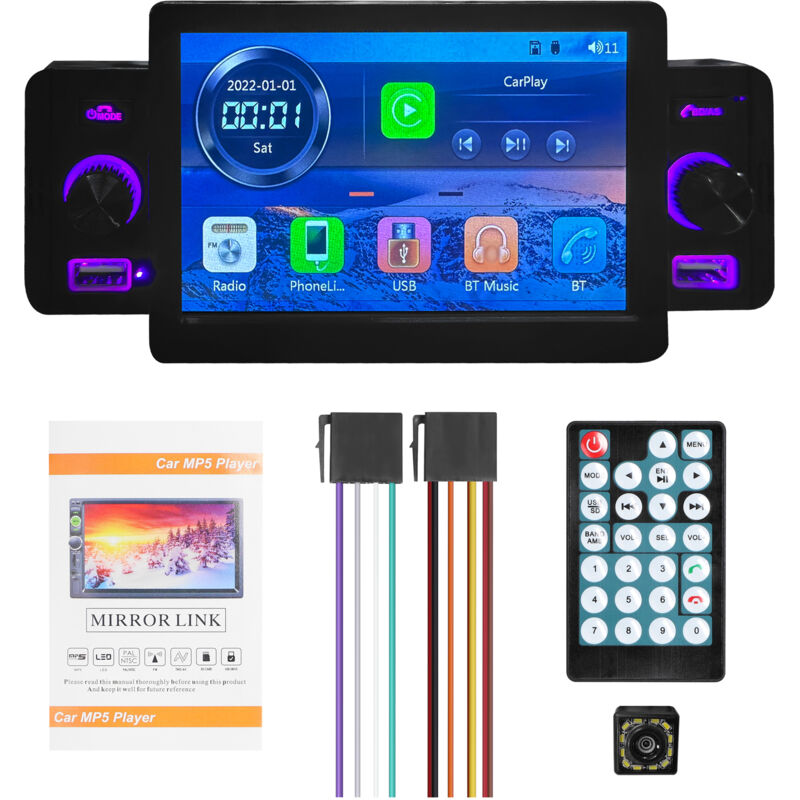 Lifcausal - Autoradio 5 pouces MP5 Lecteur Single Din bt fm Radio Récepteur Carplay Android Auto Prise en charge des appels mains libres Charge