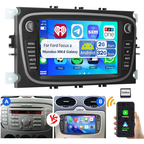 Autoradio 7'' Android 15 Carplay pour Ford Focus 2 Mondeo MK4 Galaxy GPS Navi WIFI - 2+32G