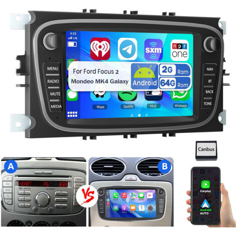 Autoradio 7'' Android 15 Carplay pour Ford Focus 2 Mondeo MK4 Galaxy GPS Navi WIFI - 2+64G