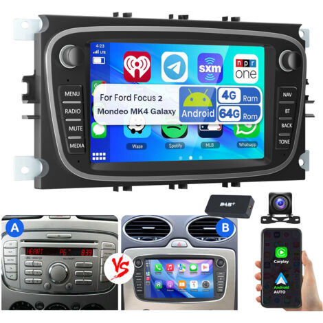 Autoradio 7'' Android 15 Carplay pour Ford Focus 2 Mondeo MK4 Galaxy GPS Navi WIFI - 4+64G DAB+ CAM