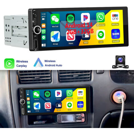 Autoradio 7'' Android14 Apple Carplay 1 DIN GPS Nav Android Auto RDS avec écran - 2+32G CAM
