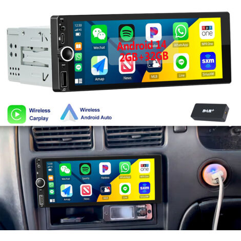 Autoradio 7'' Android14 Apple Carplay 1 DIN GPS Nav Android Auto RDS avec écran - 2+32G DAB+