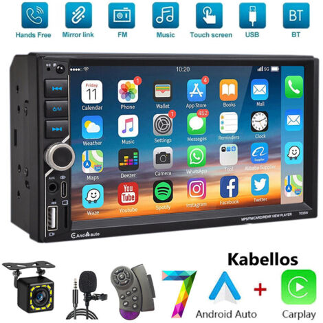Autoradio 7" double DIN Apple Carplay Android Auto, Bluetooth, USB, AUX - MIC 12CAM