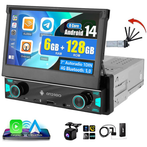 Autoradio 7 pouces 6+128G Android 14 1 DIN NAVI Bluetooth AM/FM/RDS WIFI - 6+128G DAB+ CAM