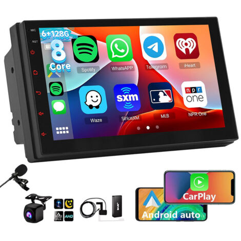 Autoradio 8 cœurs Android 14 Carplay 2 DIN GPS NAVI WiFi AM RDS Bluetooth - 6+128G DAB+ MIC CAM