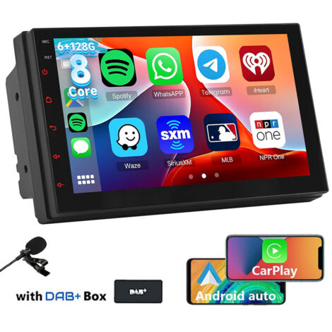 Autoradio 8 cœurs Android 14 Carplay 2 DIN GPS NAVI WiFi AM RDS Bluetooth - 6+128G MIC DAB+