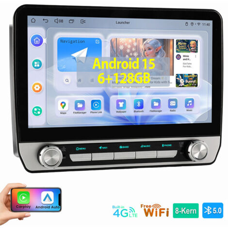 Autoradio 8 cœurs pour Audi A4 8E 8H B6 B7 (2000-2009) CarPlay 6+128 Go Android 15 Bluetooth 6+128G