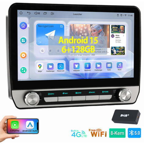 Autoradio 8 cœurs pour Audi A4 8E 8H B6 B7 (2000-2009) CarPlay 6+128 Go Android 15 Bluetooth 6+128G DAB