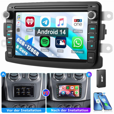 Autoradio 8 cœurs pour Renault Dacia Duster Dokker Lodgy Sandero Android 14 GPS BT CarPlay 6+128G DAB
