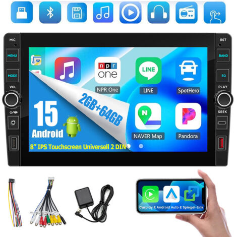 Autoradio 8" DAB+ 23/64 Go Android 15, CarPlay, GPS, RDS, Bluetooth 4.1, 2 DIN - 2+64G