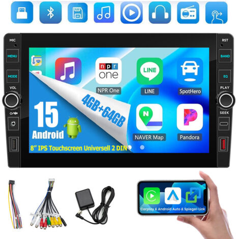 Autoradio 8" DAB+ 23/64 Go Android 15, CarPlay, GPS, RDS, Bluetooth 4.1, 2 DIN - 4+64G