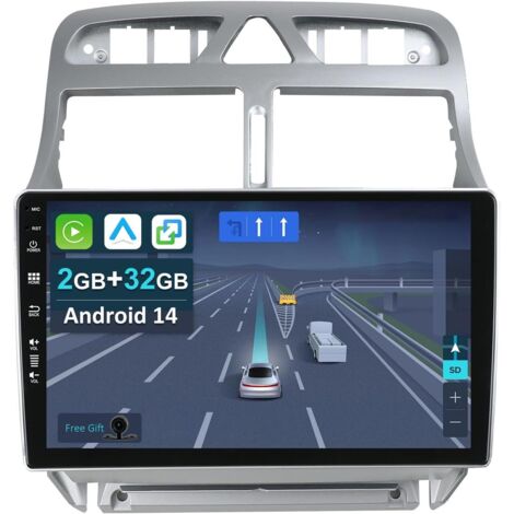 Autoradio 9" Android 14 pour Peugeot 307 SW CC (2002-2013) - avec Apple CarPlay sans fil  Android Auto  Mirror Link  Navigation GPS  Bluetooth 5.0  Wi-Fi  USB  GPS  FM + caméra de recul