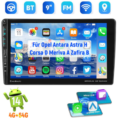 Autoradio 9" avec GPS et Wi-Fi, compatible Android 15 et compatible CarPlay pour Vauxhall Corsa (2006-2014) - 4+64G