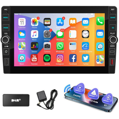 Autoradio 9" Carplay 2 DIN Android 15 32/64G avec écran tactile GPS NAVI RDS FM Bluetooth Wifi - 4+64G DAB+