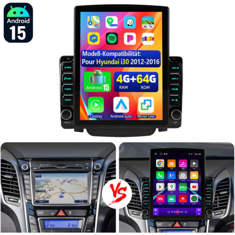 Autoradio 9,7 pouces pour Hyundai i30 (2012-2016) Android 15, Apple CarPlay, GPS, Bluetooth, Wi-Fi, USB et Type-C - 4+64G