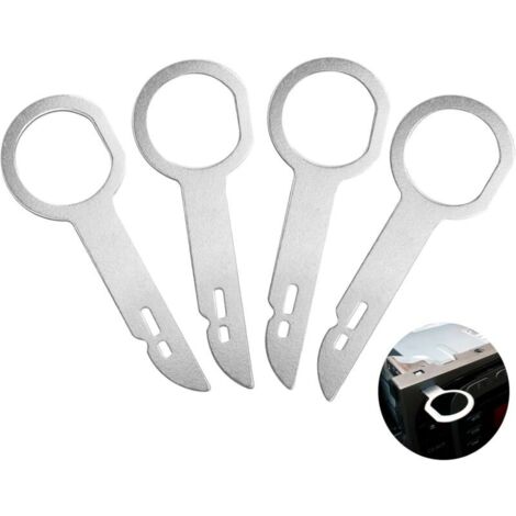 Autoradio Adaptateur Demontage,4 Pièces Acier Inoxydable Clé Extraction Autoradio,Outil de Déverrouillage D'autoradio Compatible Convient à la Plupart des Voitures