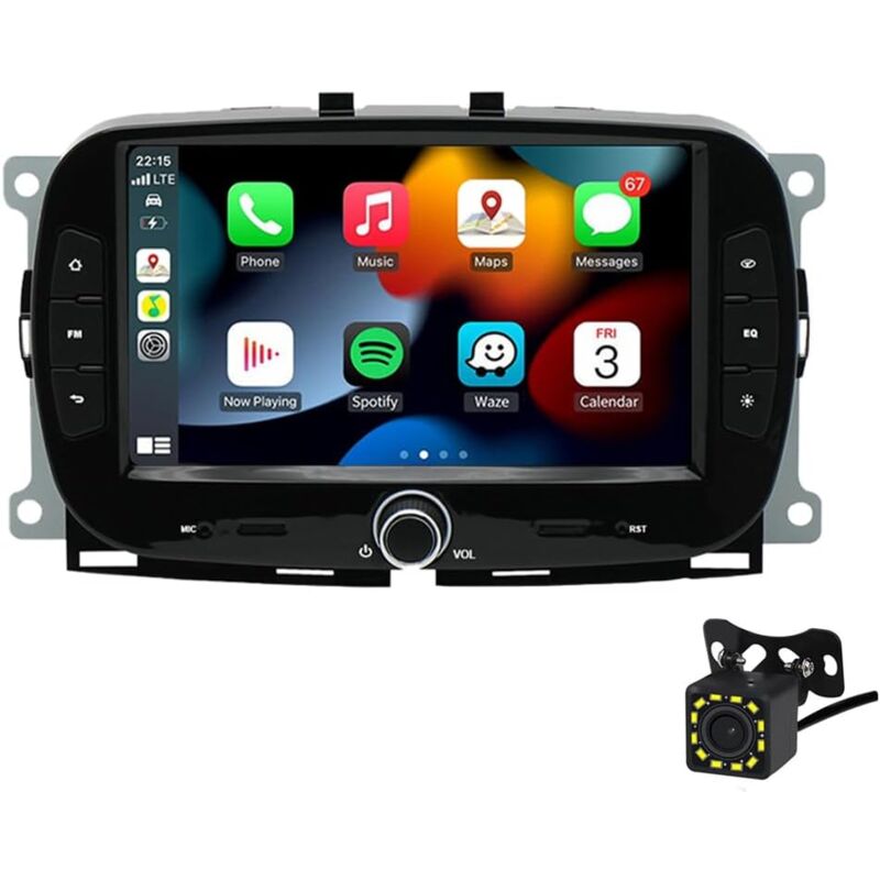 Autoradio Android 11 compatible avec Fiat 500 2016-2019 avec CarPlayer sans fil Android Auto, 7 pouces 2 Din écran tactile autoradio prise en charge