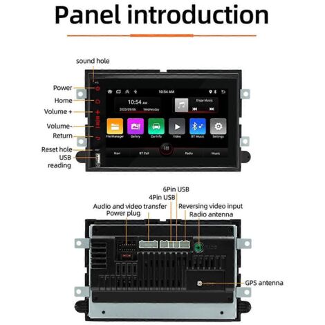 Autoradio Android 13 7 pouces 2+32 Go avec GPS et navigation pour Ford - Noir