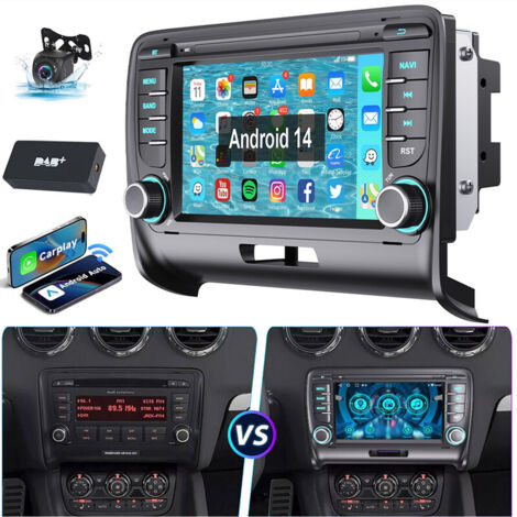 Autoradio Android 14 2+32G Carplay GPS NAVI BT WIFI RDS pour Audi TT 8J 2006-2014 DAB CAM