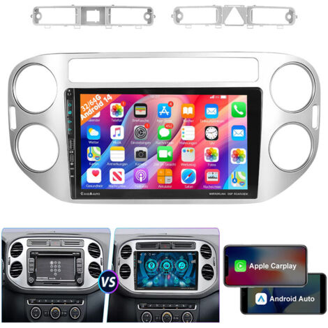 Autoradio Android 14 32/64 Go avec CarPlay, GPS, RDS et Wi-Fi pour VW Tiguan 5N et Golf Plus - 2+64G