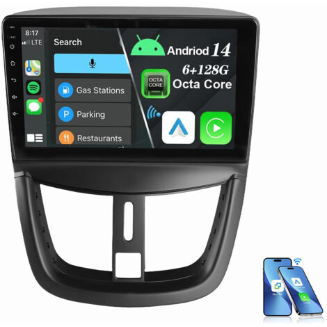 Autoradio Android 14 6+128G pour Peugeot 207 CC 2006-2015 CarPlay GPS RDS BT WIFI 4G LTE Modèle A