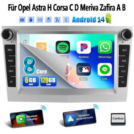 Autoradio Android 14 Carplay 4G GPS 6+128G pour Opel Astra H Vectra Corsa C D Bluetooth EQ USB GPS Navi WIFI Écran tactile - 6+128G Argent