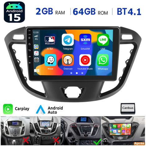 Autoradio Android 14 GPS FM RDS + Caméra pour Ford Transit Custom 2012-2021 - 2+64G