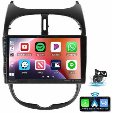 Autoradio Android 14 GPS RDS BT SWC pour PEUGEOT 206 206CC 206 SW Type-C USB 2+32G CAM